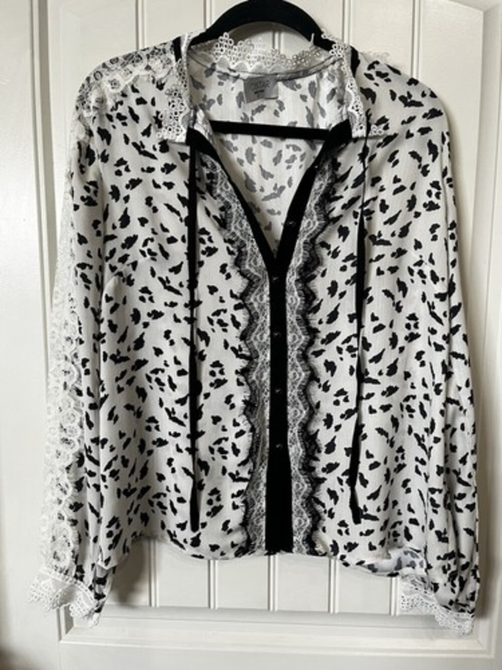 Whisygoth Romantic Lace Leopard Print Top Size L Blouse Fairy Top Flowy MSR $88